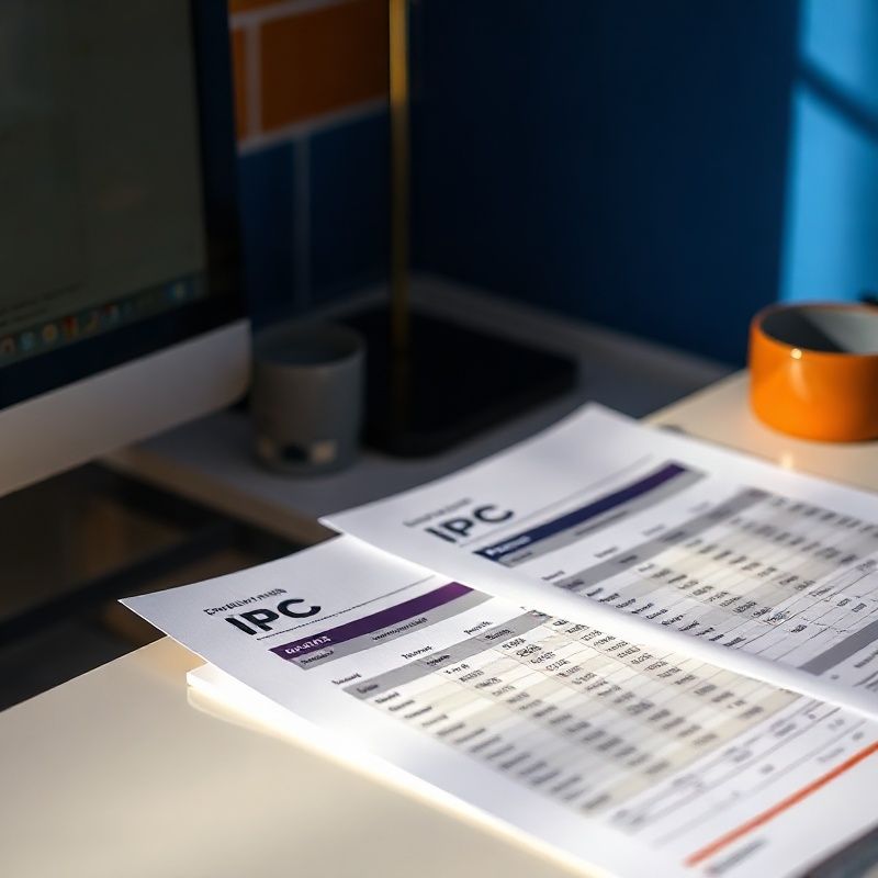 Tablas estadísticas del IPC y documentos de pensiones sobre un escritorio