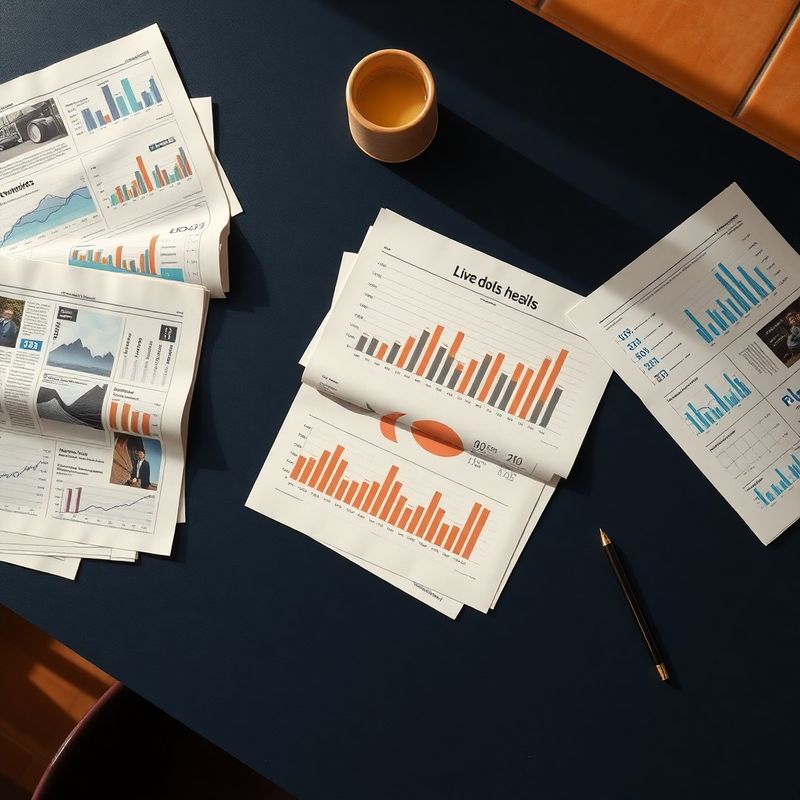 Periódicos económicos y gráficos impresos sobre un escritorio